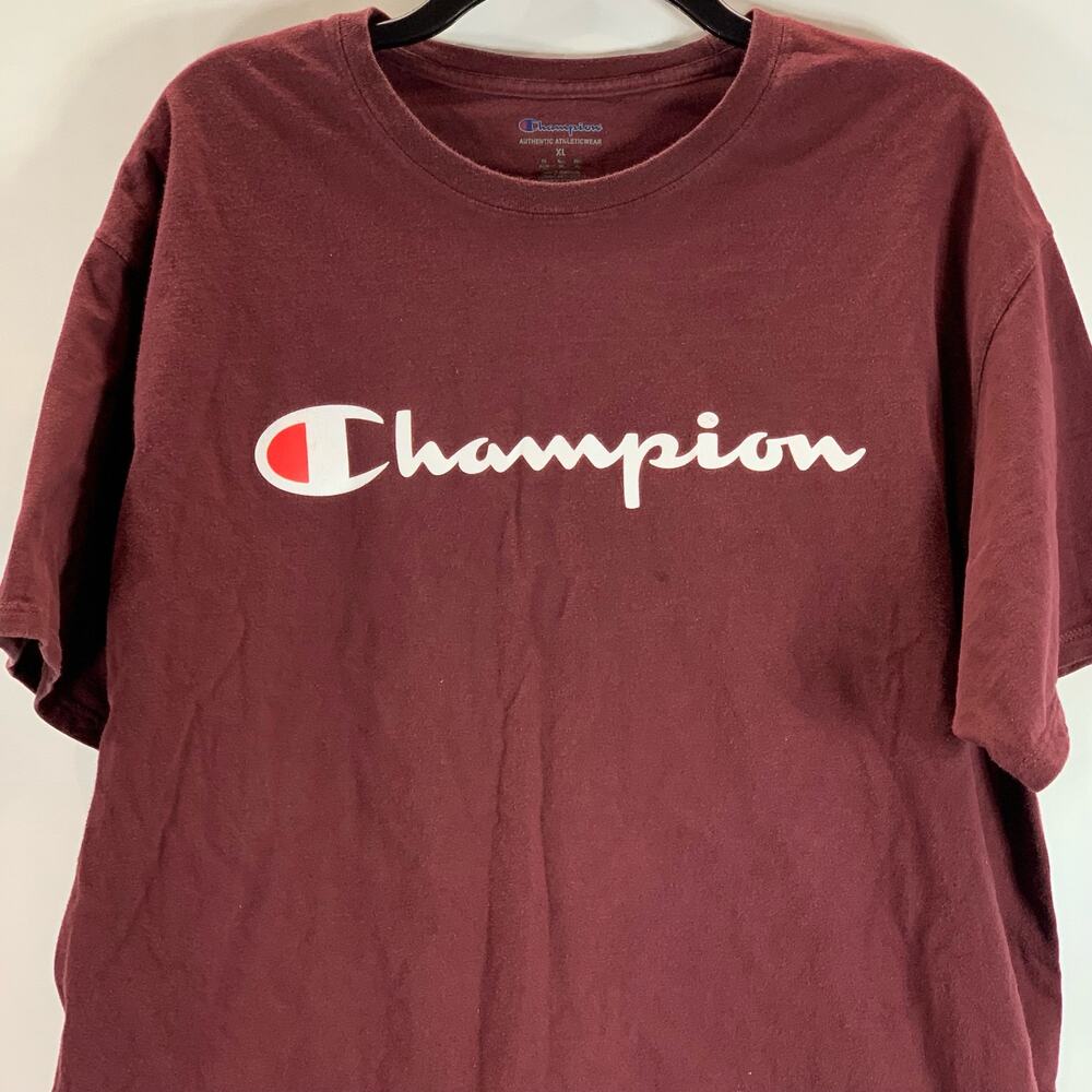 CHAMPION Men's Burgundy Script Logo Crewneck Regular-Fit T-Shirt SZ XL - Picture 3 of 9